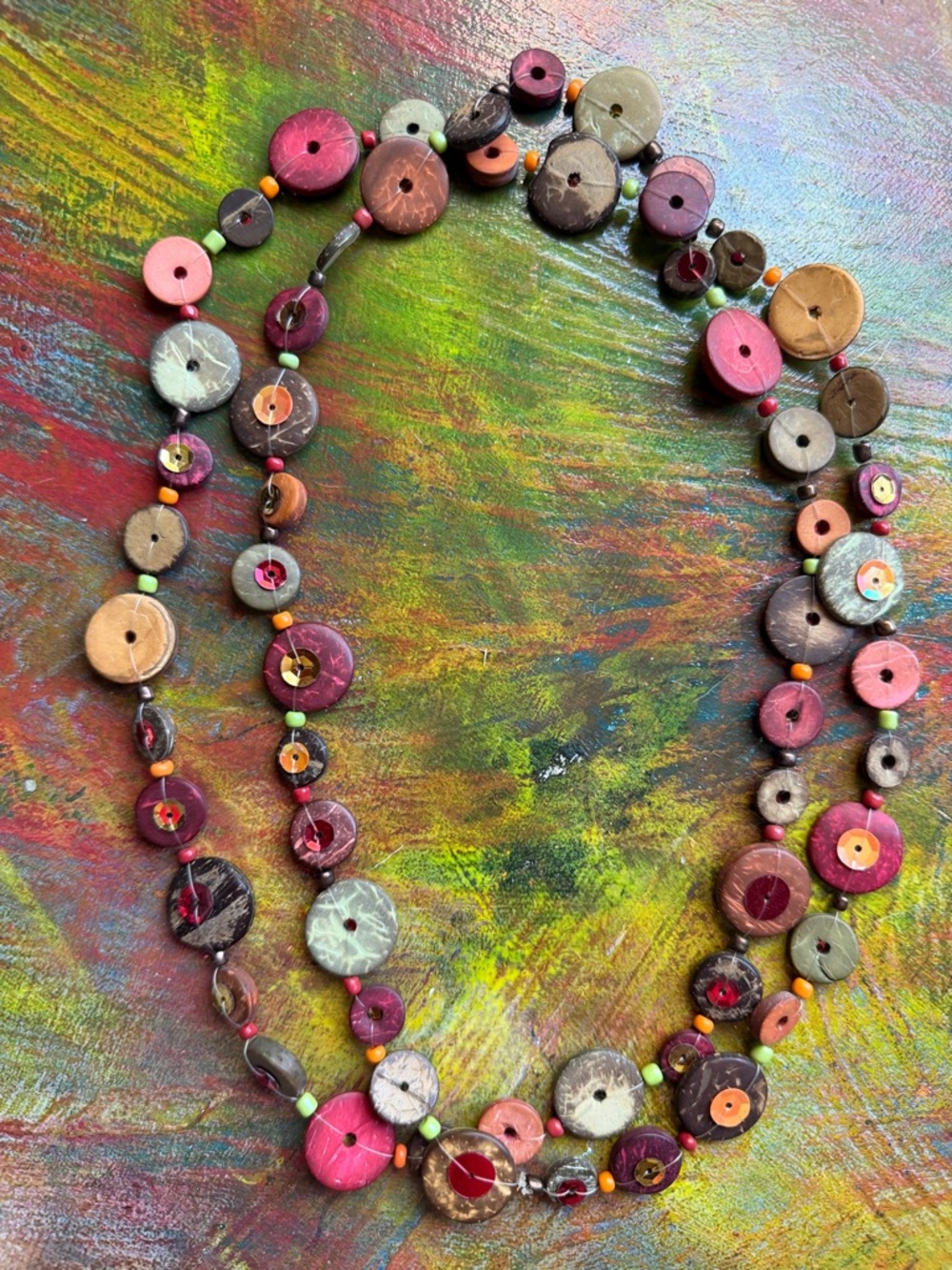 Multicolor Button-Style Long Necklace 22" long lightweight NWOT Boho - Picture 6 of 6